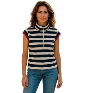 LRL RALPH LAUREN NAVY/WHITE/RED STRIPE TURTLENECK TOP PULLOVER L